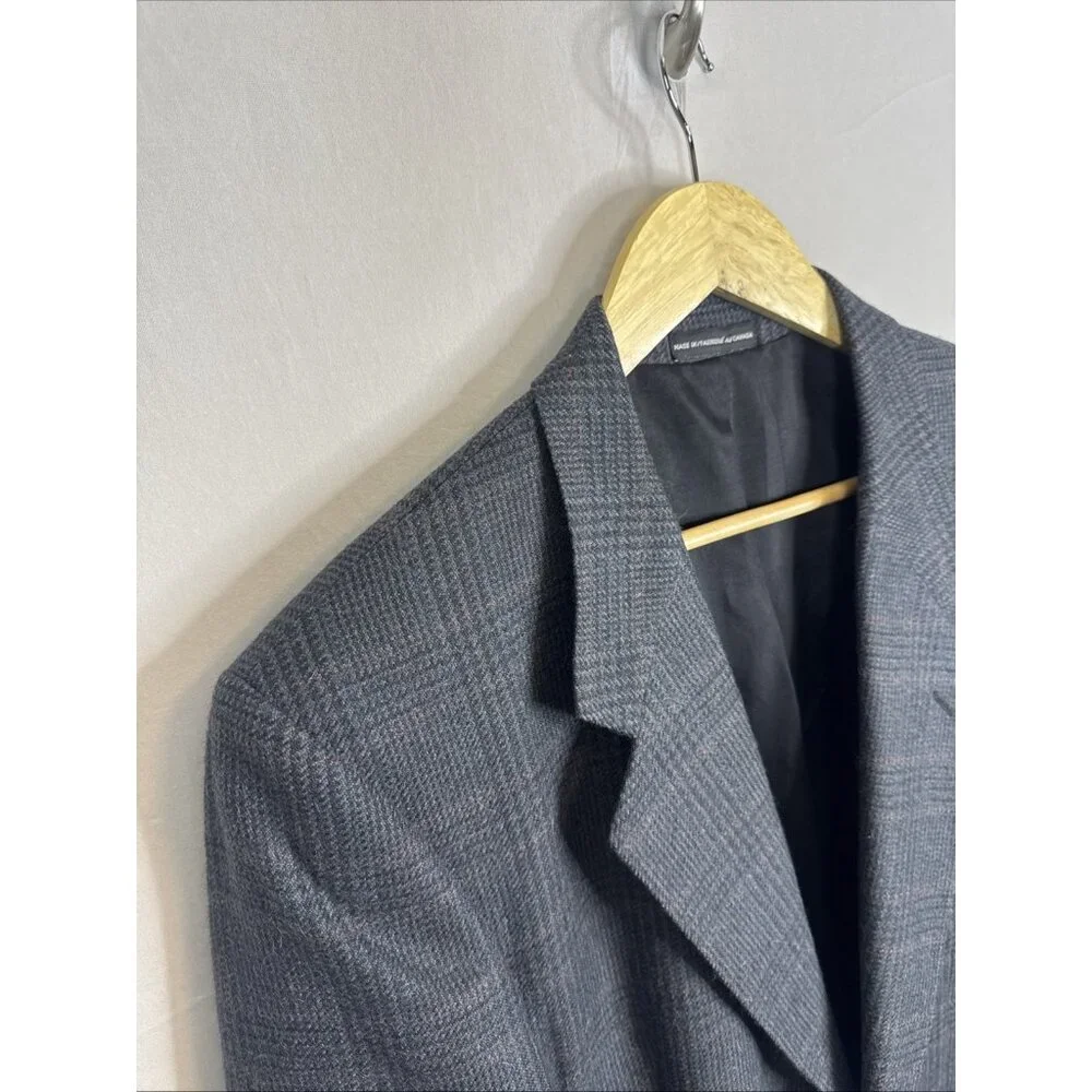 Alpaca Wool Blazer Men 40R Gray Plaid Sport Coat Single Breasted‎